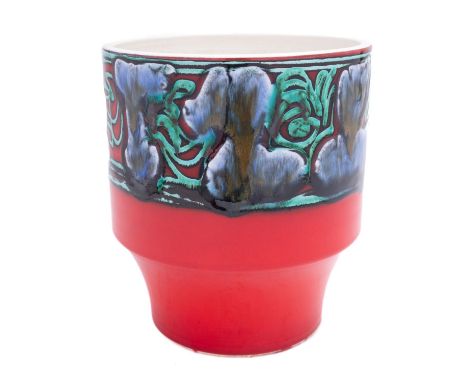 A Poole Pottery Delphis Jardiniere, printed marks and painted monogram for Josephine Wall, circa 1967, 22cm high.