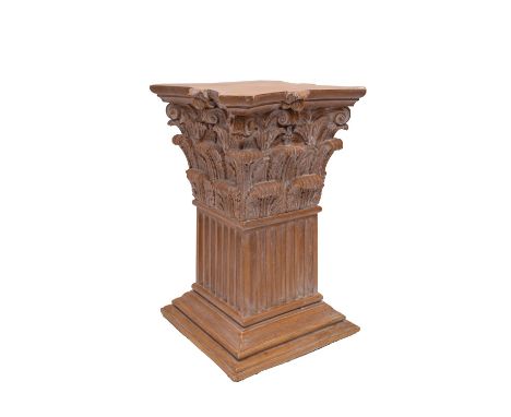 A terracotta columnar pedestal in Neoclassical taste, 20th century; with Corinthian capital to a fluted square section shaft 