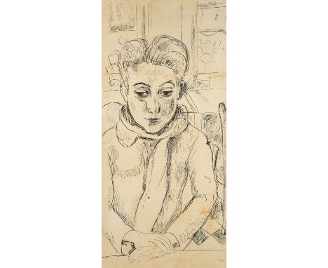 *Edward Wolfe RA (South African/ British, 1897-1982) -Portrait of a boy with a scarf -Pen and ink on paper -68 x 32cm - 97 x 