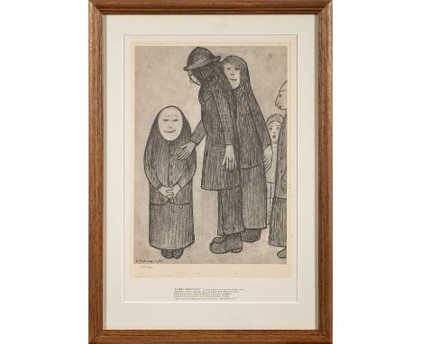 *Laurence Stephen Lowry (British, 1887-1976) - 'Family discussion' -Lithograph -34 x 24cm - 54 x 38.5cm framed -Numbered in p