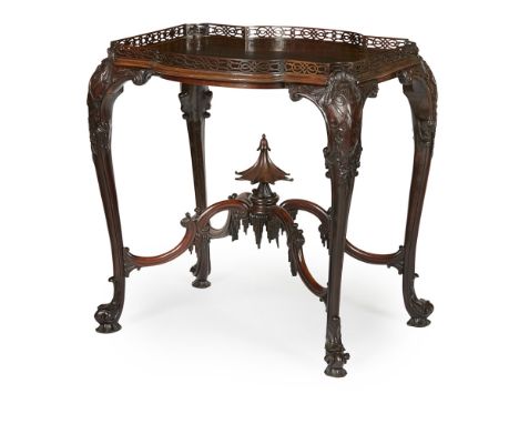 CHINESE CHIPPENDALE STYLE SILVER TABLE  LATE 19TH CENTURY   the shaped rectangular top with a pierced gallery rail, raised on