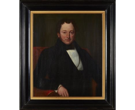 ENGLISH SCHOOL  PORTRAIT OF MR COLLINS, CIRCA 1830   oil on re-lined canvas, half-length seated  74cm x 63cm Provenance: Ex. 