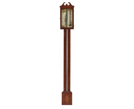 SCOTTISH GEORGIAN MAHOGANY STICK BAROMETER, ROBERT COLLINS, PAISLEY  CIRCA 1800   with a broken swan-neck pediment above the 