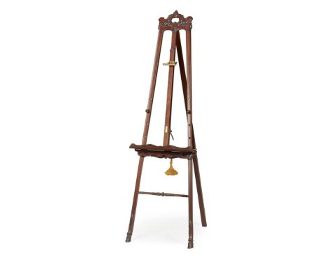 EARLY VICTORIAN MAHOGANY EASEL  MID 19TH CENTURY   in the Chippendale style, carved with shells, C scrolls, and pierced fretw