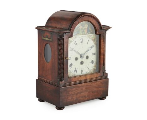 REGENCY MAHOGANY BRACKET CLOCK CASE  EARLY 19TH CENTURY, THE MOVEMENT LATER   the moulded arched top case with recessed brass
