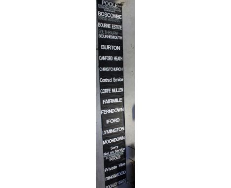 A paper bus destination roll for the Bournmouth area, featuring further destinations; Lymington, Christchurch, Boscombe, Pool