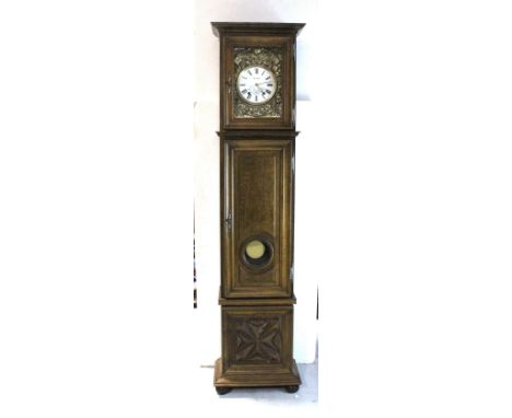 A contemporary French oak eight-day longcase clock, the gilded and metal dial marked 'Brencklé Tssoudun', set with Roman nume