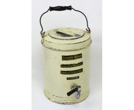 A vintage enamel portable tea urn with stainless steel liner, 35cm.