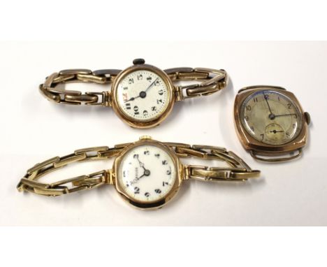 Thomas Russell; a gentlemen's 9ct rose gold tank-style wristwatch, silvered dial set with Arabic numerals and subsidiary dial