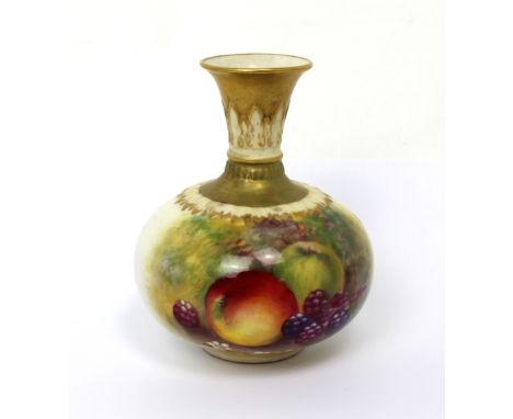 Royal Worcester; a squat baluster vase with trumpet neck, painted with fruit, signed E Townsend, with puce mark and numbered 