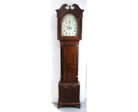 Thompson of Wolverhampton; a George III oak and mahogany cased eight-day longcase clock, the painted dial set with Roman and 