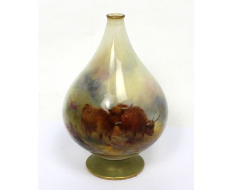 Royal Worcester; a baluster vase painted with cattle, signed H Stinton, with puce mark and numbered 307 to base, height appro