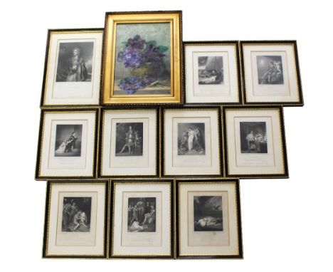 A set of nine Victorian engravings depicting poems by Lord Byron, 9.5 x 7cm, an engraved portrait of the poet, and an early 2