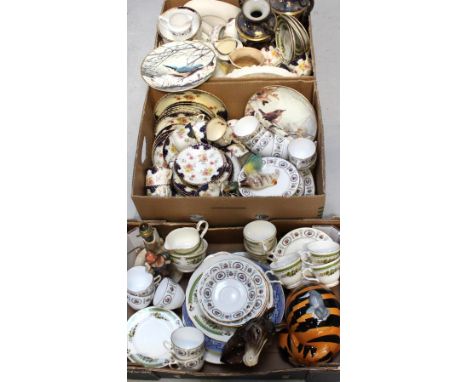 Two boxes of assorted ceramics including a Hummel lamp, various teaware, decorative items etc, also ten boxed collectors' pla