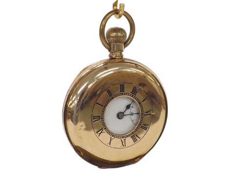 English gold plated half hunter lever pocket watch, 7 jewels, 50mm (J1X2G6)  .  Condition Report:  .  Movement - currently wo