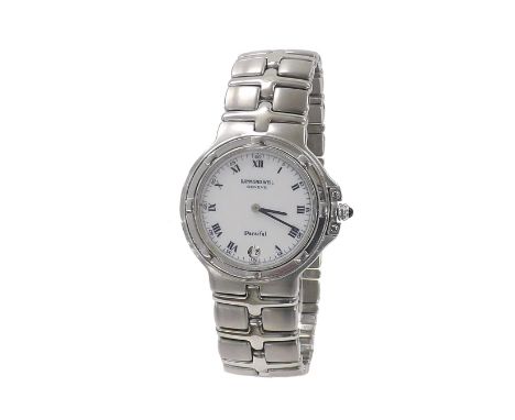 Raymond Weil Parsifal stainless steel gentleman's bracelet watch, ref. 9191, white dial with Roman numerals, date aperture at