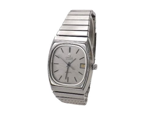 Omega De Ville Quartz stainless steel gentleman's bracelet watch, ref.192.0037, circa 1977, silvered dial with date aperture,