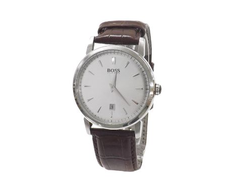 Hugo Boss stainless steel gentleman's wristwatch, ref. HB.140.1.14.2369, quartz, tan leather strap, 40mm (90725N)  .  Conditi