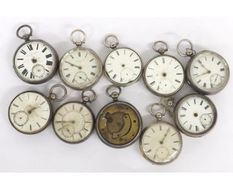 Ten silver fusee lever pocket watches in need of repair