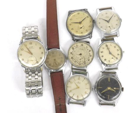 Eight vintage stainless steel gentleman's wristwatches in need of repair to include a Mido 'bumper' automatic wristwatch, thr