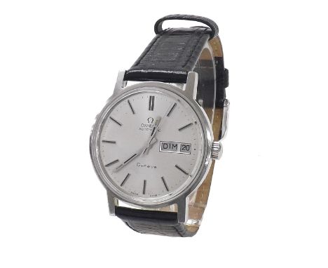 Omega Geneve automatic stainless steel gentleman's wristwatch, ref. 166 0117, circa 1974, silvered dial with French day and d