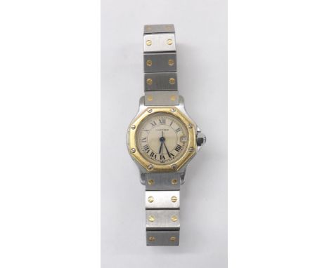 Cartier Santos gold and stainless steel lady's bracelet watch, ref. 187903, no. 22252, quartz, 26mm (J4UJ9U)  .  Condition Re