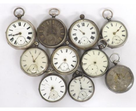 Ten silver fusee lever pocket watches in need of repair
