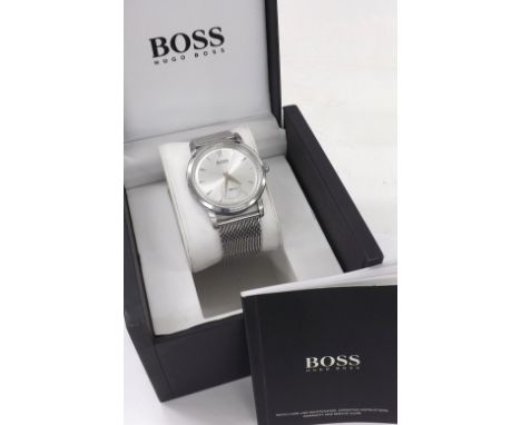 Hugo Boss gentleman's stainless steel bracelet watch, ref. HB.140.1.14.2480, silvered dial with a mesh link bracelet, quartz,