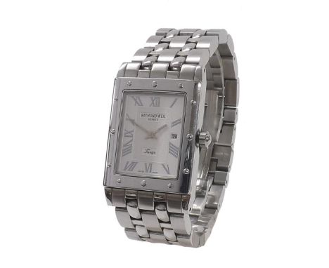 Raymond Weil Tango stainless steel gentleman's bracelet watch, rectangular silvered dial with date aperture, ref. 5380, no. K