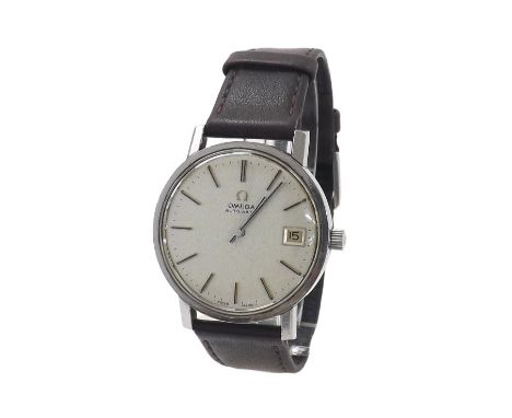 Omega automatic stainless steel gentleman's wristwatch, ref.166.0202, circa 1977, silvered dial with baton markers and date a