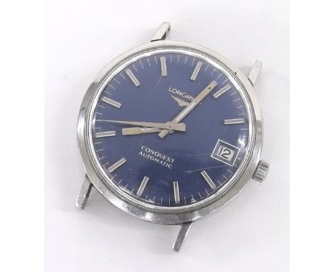 Longines Conquest automatic stainless steel gentleman's wristwatch, ref. 1503 1 6651, circular blue dial with baton markers, 