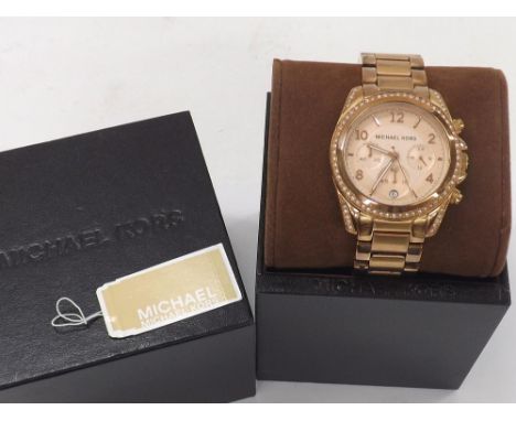 Michael Kors Blair rose plated chronograph bracelet watch, ref. MK-5263, quartz, 41mm (HX6T8L)  *Michael Kors box and tag  . 