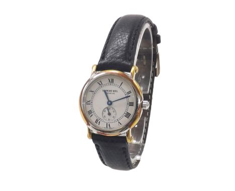 Raymond Weil gold plated and steel lady's wristwatch, ref. 9832, quartz, black leather strap, 26mm (32CTT8)  .  Condition Rep