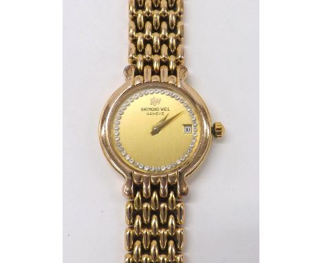 Ramond Weil gold plated lady's bracelet watch, ref. 5349, no. Z112542, 24mm (6UFEC0)  .  Condition Report:  .  Movement - cur