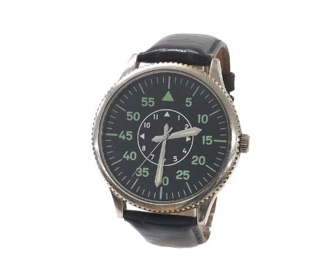 Eaglemoss Luftwaffe Aviator stainless steel gentleman's wristwatch, black leather strap, quartz, 48mm (3JM1YG)  .  Condition 