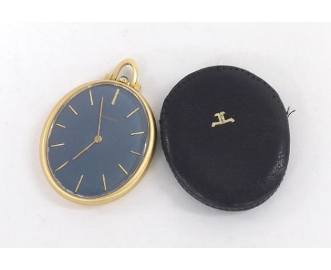 Good Jaeger LeCoultre 18ct oval slim dress pocket watch, blue dial with baton markers, movement no. 2245482, case ref. 9047 2