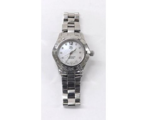 Tag Heuer Aquaracer lady's bracelet watch, ref. WAF1415, diamond set mother of pearl dial, serial no. CU9053, quartz, 28mm (U