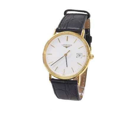 Longines Presence gold plated gentleman's wristwatch, ref. L4.720.2, white circular dial with baton markers, centre seconds a