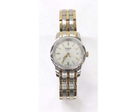 Tissot Classic Dream two tone lady's bracelet watch, ref. T033210A, mother of pearl dial, quartz, 28mm (WJ1LK3)  .  Condition