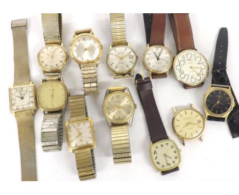 Twelve gold plated gentleman's wristwatches to include Sekonda, Timex, Excalibur, Emka etc