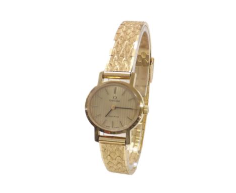 Omega Geneve lady's gold plated wristwatch, ref. 5110412, circa 1974, oval gilt dial with baton markers, cal. 625 17 jewel mo