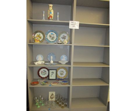 Wedgwood blue Jasperware, pictorial plates to include Poole Seasons plates, pictures, mixed mid to late 20th century glasswar