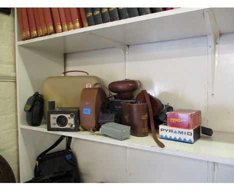 Cameras to include a Kodak, a projector, binoculars, a rev counter and camera accessories