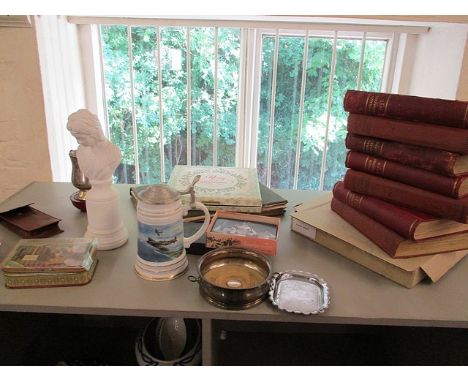 A mixed lot to include Strand magazine commemorative collectables, engineers tools, picture plates, coins and other items