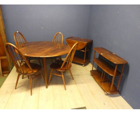 Ercol dropleaf table &amp; 4 chairs, buffet 3 tier side board &amp; drop leaf tea trolley 