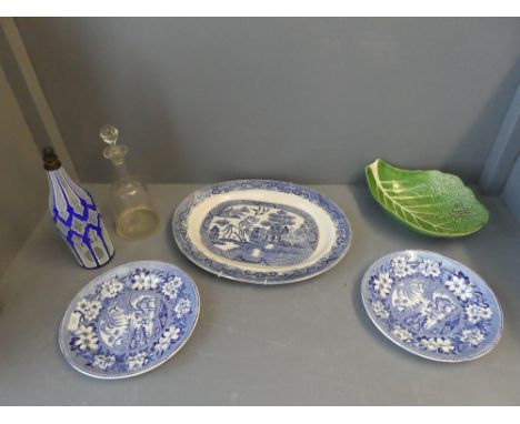 Two pair of dromedary plates by J+R Riley (1814-28). A Georgian blue and white overlay decounter and another blue and white a