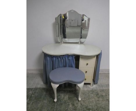 Kidney shaped dressing table with stool & folding mirror130H x 105W cm 