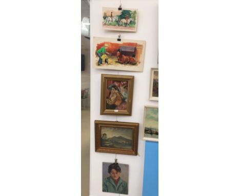 Five oils & watercolours of portrait and landscapes