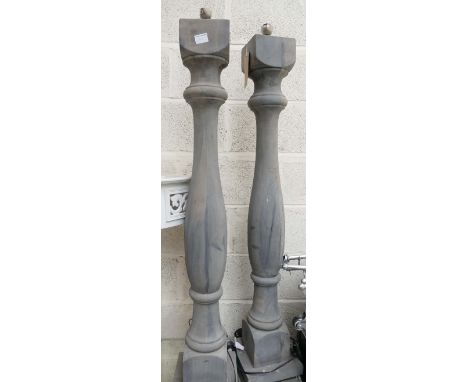 Two Large Turn Wooden Grey Painted Lamp Bases (2)(please refer to conditions on lot 599) 