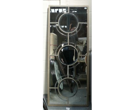 Art Deco Mirrored Glass Tiled Rectangular Wall Mirror Circle Design: 180 x 73cm( please refer to conditions on lot 599) 